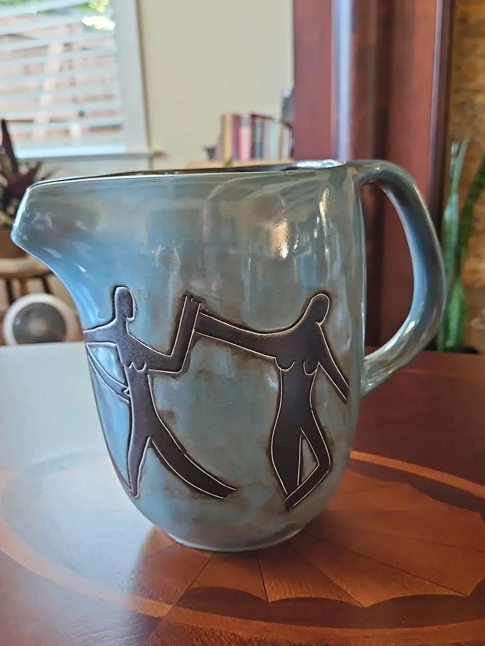 Vintage Design by Mara Mexico Art Pottery Pitcher Blue Stoneware Folk Art Figure